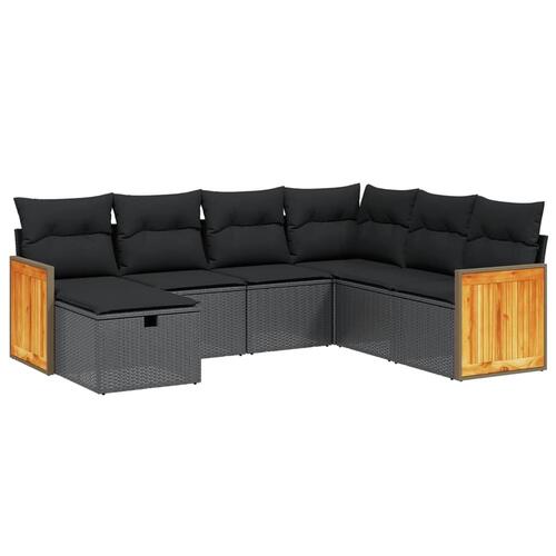 Sofasæt til haven 7 dele med hynder polyrattan sort