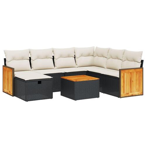 Sofasæt til haven 8 dele med hynder polyrattan sort