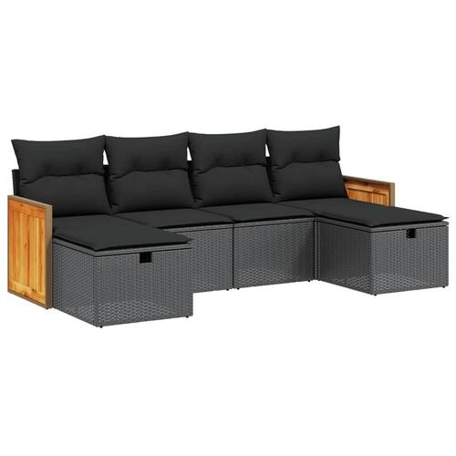 Sofasæt til haven 6 dele med hynder polyrattan sort