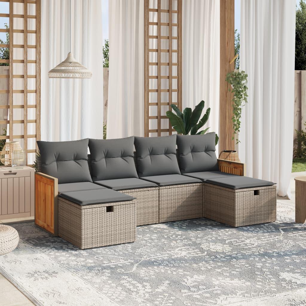 Sofasæt til haven 6 dele med hynder polyrattan grå