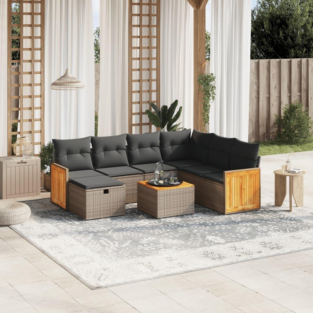 Sofasæt til haven 8 dele med hynder polyrattan grå