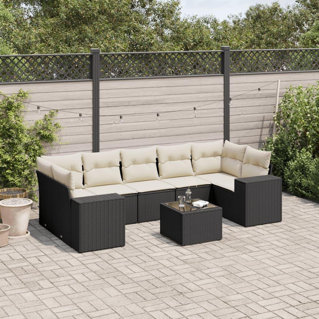 Sofasæt til haven 8 dele med hynder i polyrattan sort
