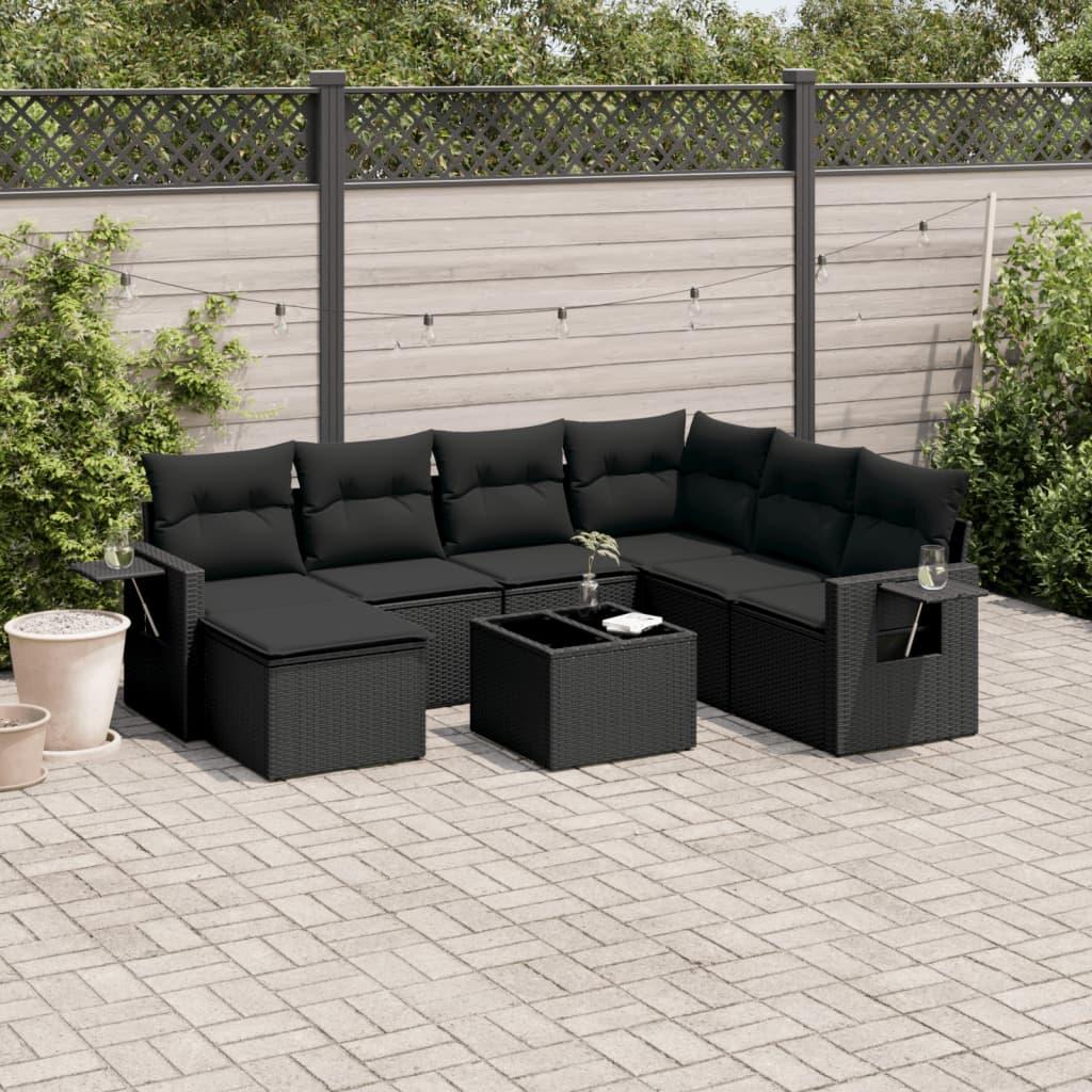 Sofasæt til haven 8 dele med hynder polyrattan sort billede