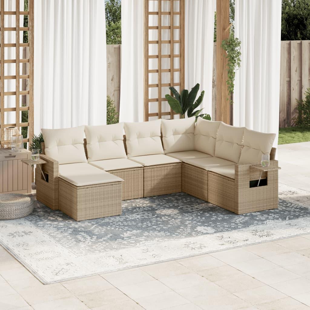 Sofasæt til haven 7 dele med hynder polyrattan beige billede
