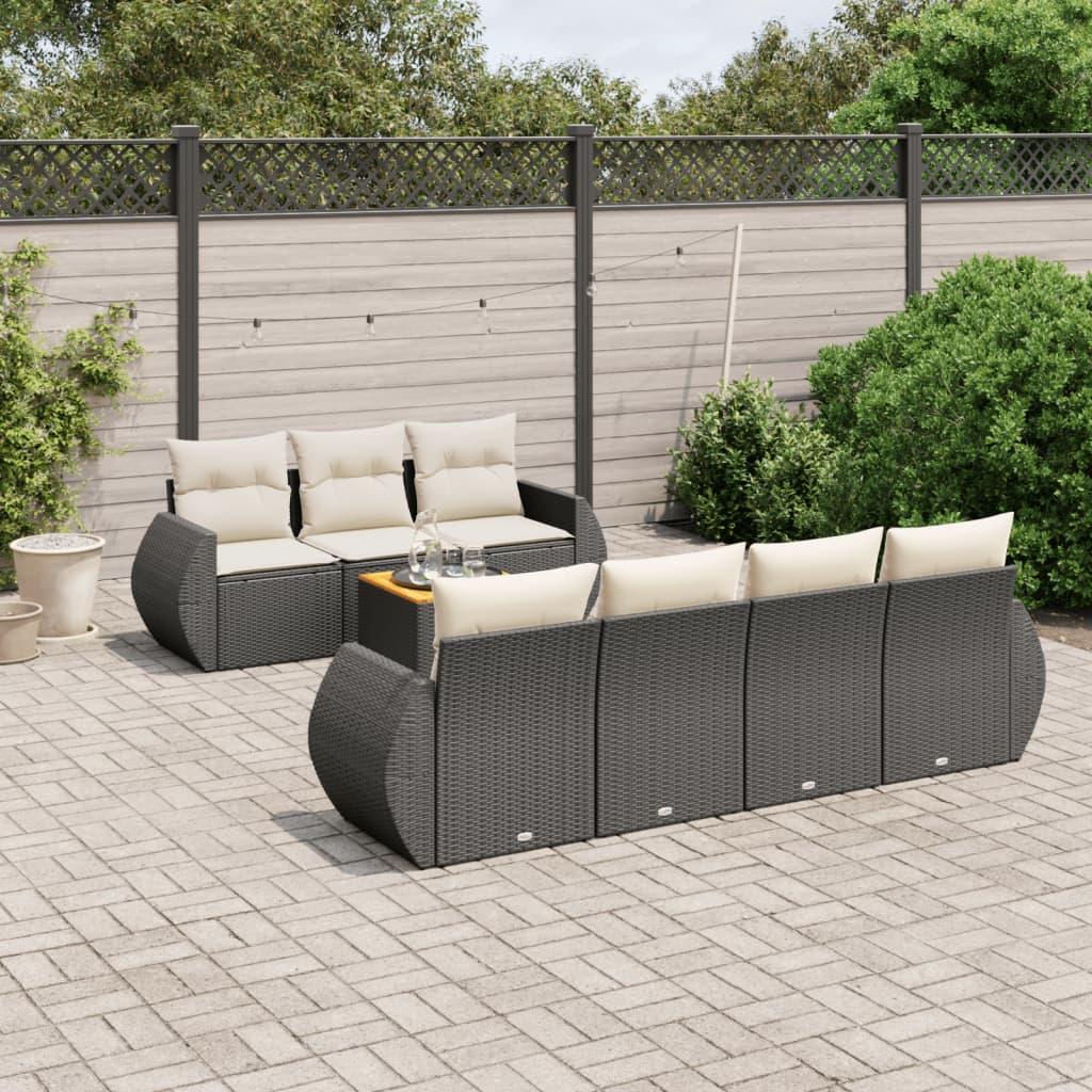 Havesofasæt i polyrattan - 8 dele med hynder, sort