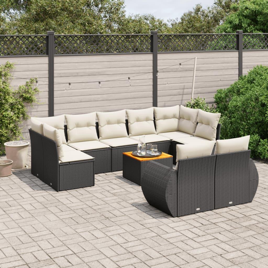 Sofasæt til haven 10 dele med hynder polyrattan sort billede