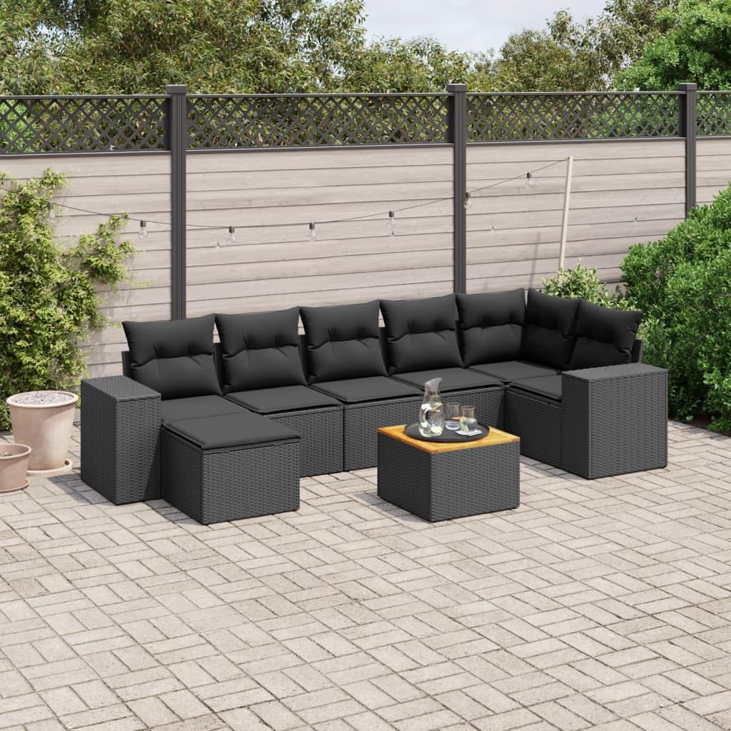 Sofasæt til haven 8 dele med hynder polyrattan sort billede