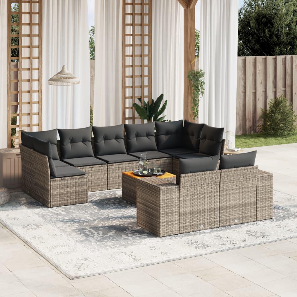 Havesofasæt i polyrattan - 10 dele med hynder, grå billede