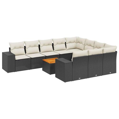 Sofasæt til haven 11 dele med hynder polyrattan sort