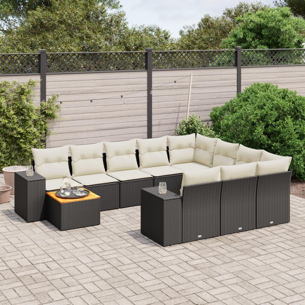 Sofasæt til haven 11 dele med hynder polyrattan sort
