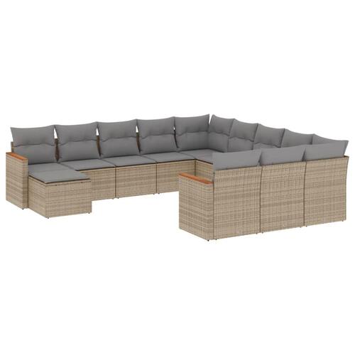 Havesofasæt 12 dele med hynder polyrattan beige