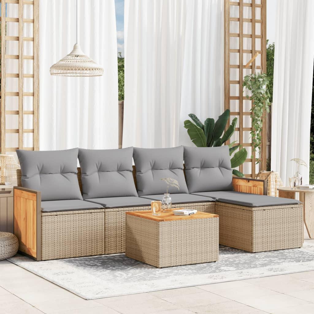 Sofasæt til haven 6 dele med hynder polyrattan beige