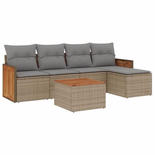 Sofasæt til haven 6 dele med hynder polyrattan beige