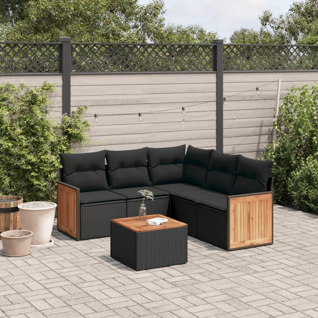 Sofasæt til haven 6 dele med hynder polyrattan sort billede