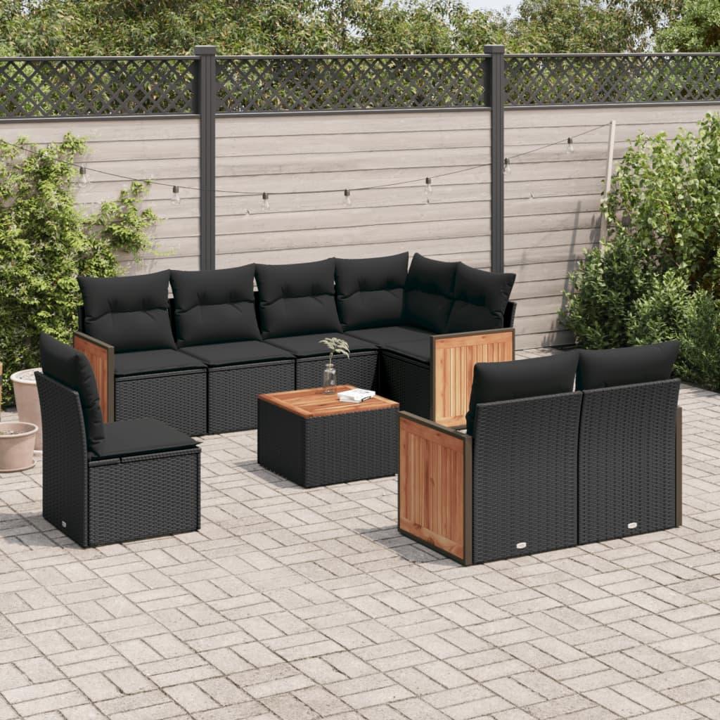 Sofasæt til haven 9 dele med hynder polyrattan sort billede