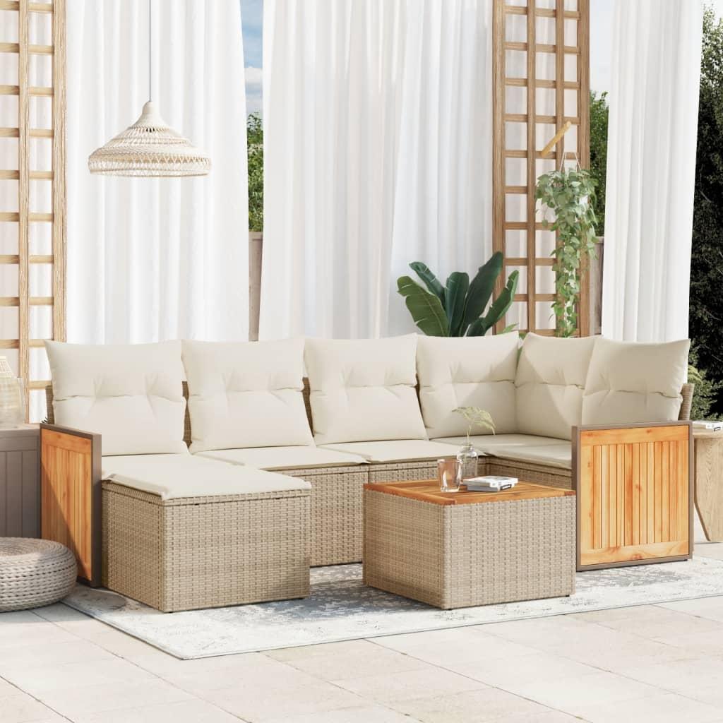 Havesofasæt 7 dele med hynder i polyrattan beige