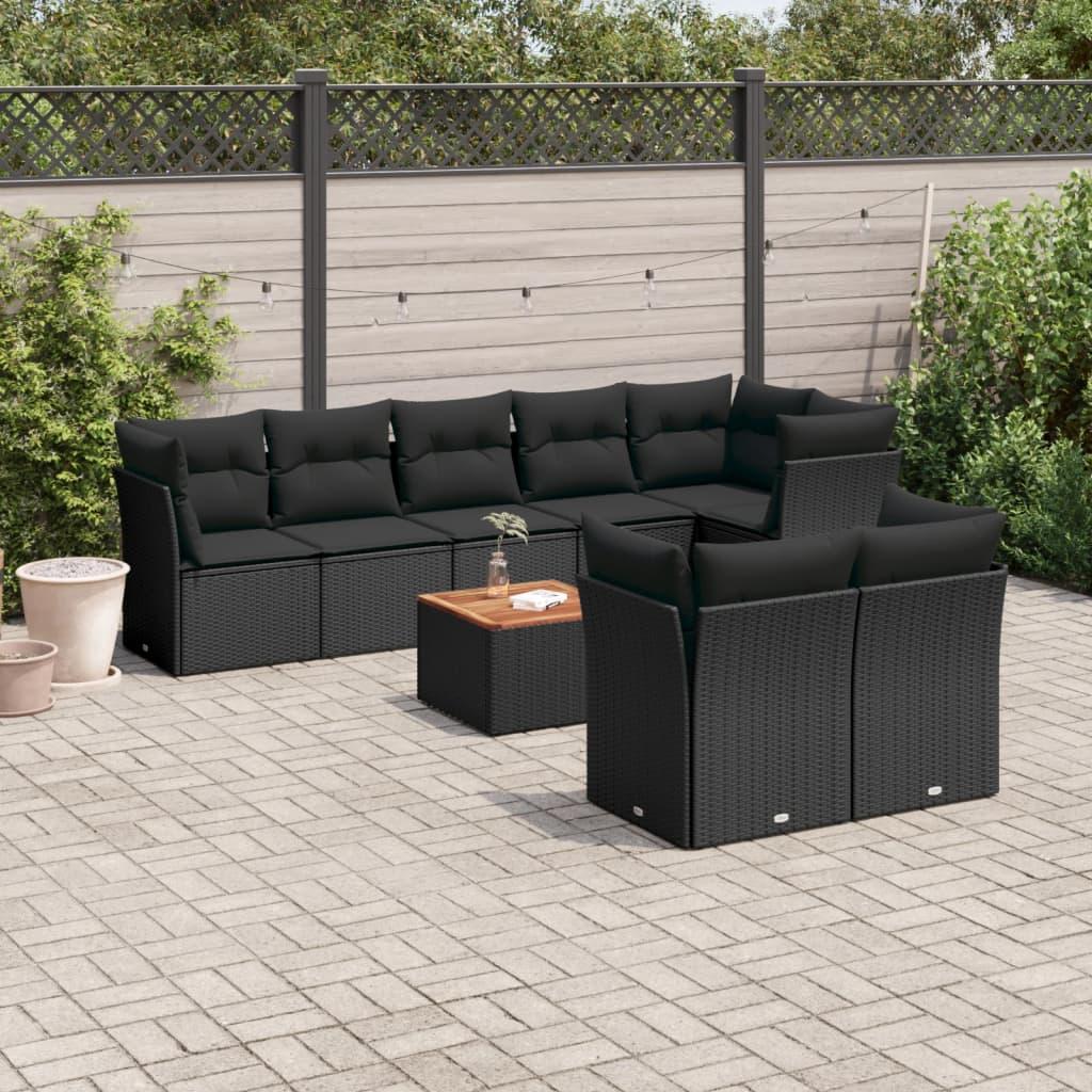 Sofasæt til haven 9 dele med hynder polyrattan sort