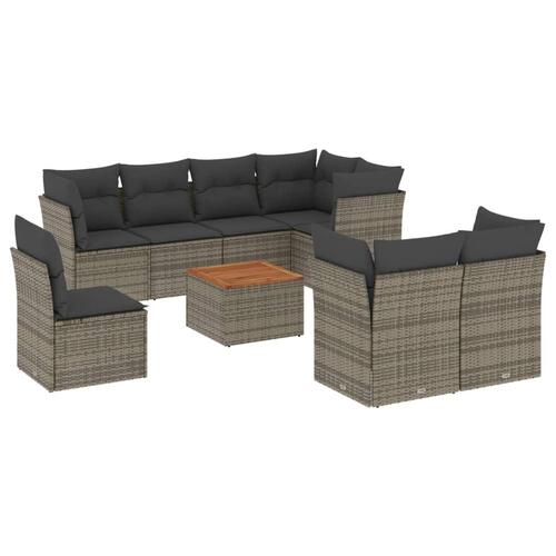 Sofasæt til haven 9 dele med hynder polyrattan grå