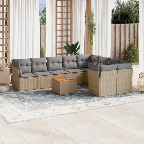 Havesofasæt 10 dele med hynder polyrattan beige