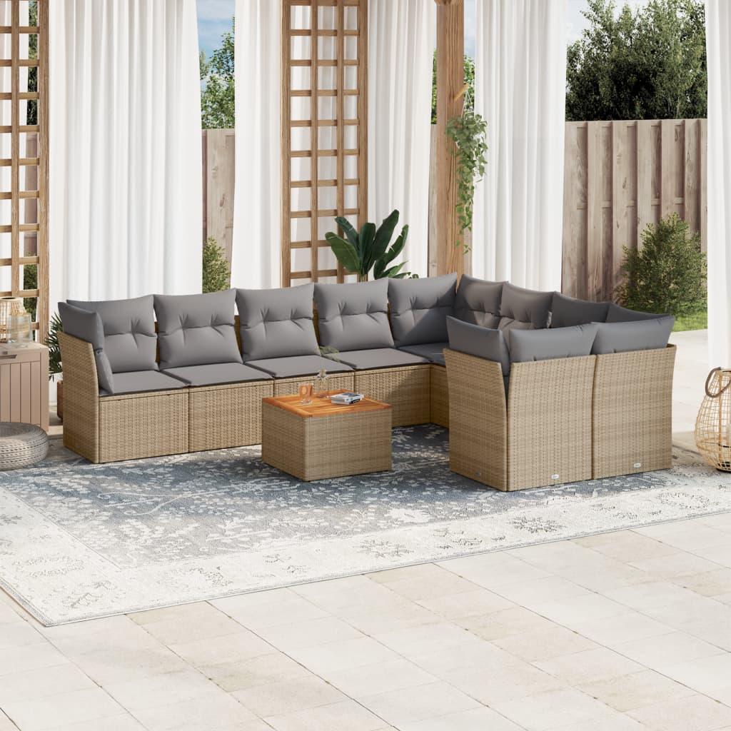 Havesofasæt 10 dele med hynder polyrattan beige