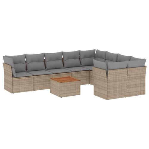 Havesofasæt 10 dele med hynder polyrattan beige