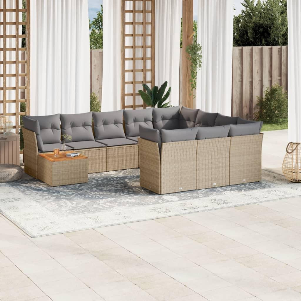 Havesofasæt 11 dele med hynder polyrattan beige