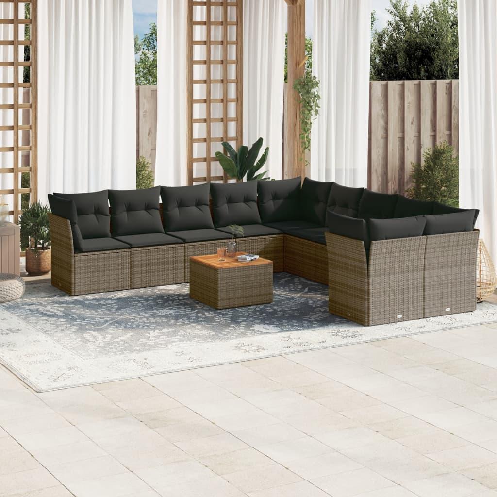 Loungesæt til haven 11 dele med hynder polyrattan grå