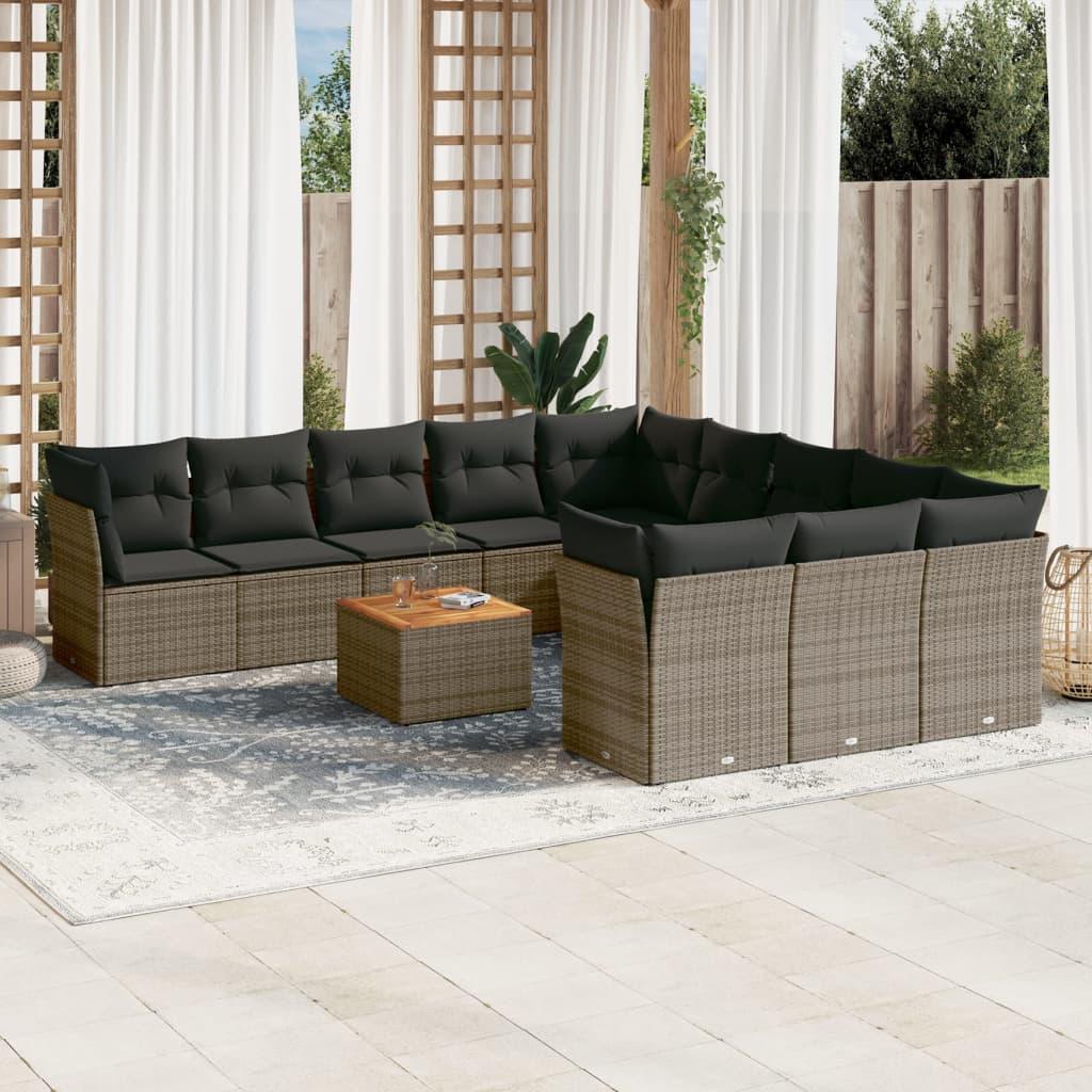 Sofasæt til haven 12 dele med hynder polyrattan grå