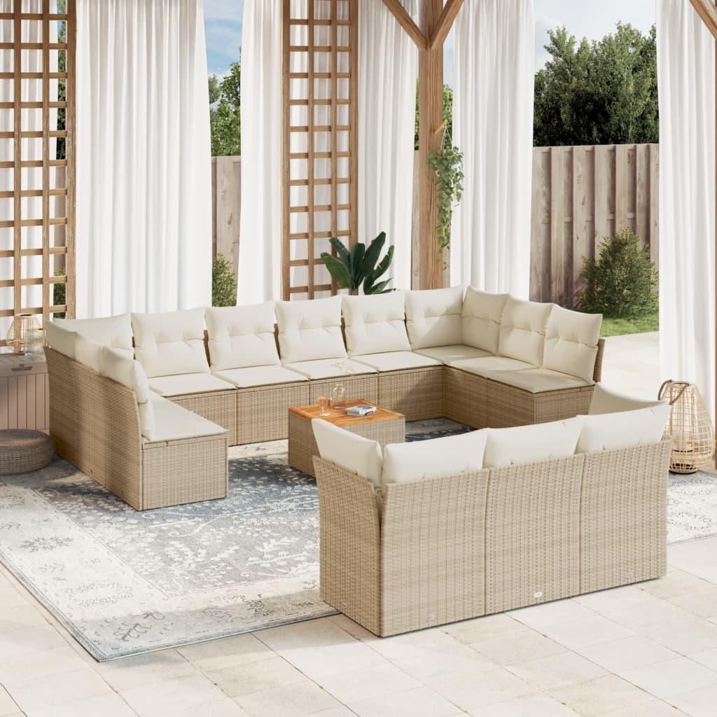 Sofasæt til haven 14 dele med hynder polyrattan beige