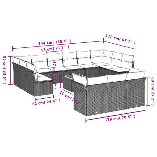 Sofasæt til haven 14 dele med hynder polyrattan beige