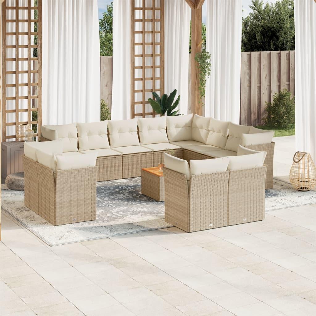 Sofasæt til haven 13 dele med hynder i polyrattan - beige