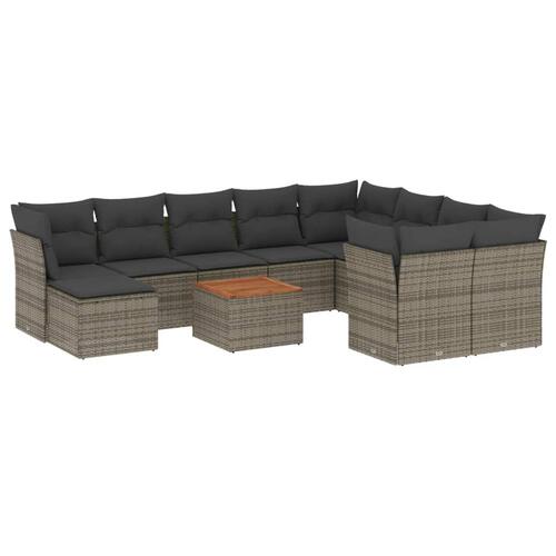 Loungesæt til haven 11 dele med hynder polyrattan grå