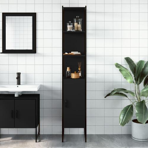 Badeværelsesskab 33x33x185,5 cm konstrueret træ sort
