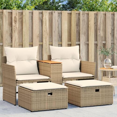 2-personers havesofa med skamler polyrattan beige