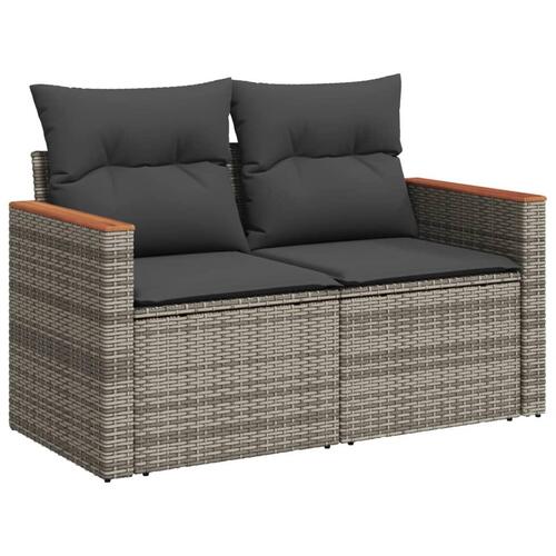 2-personers havesofa med hynder polyrattan grå