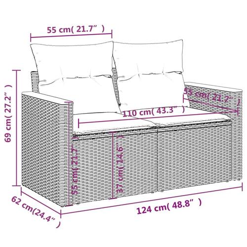2-personers havesofa med hynder polyrattan grå