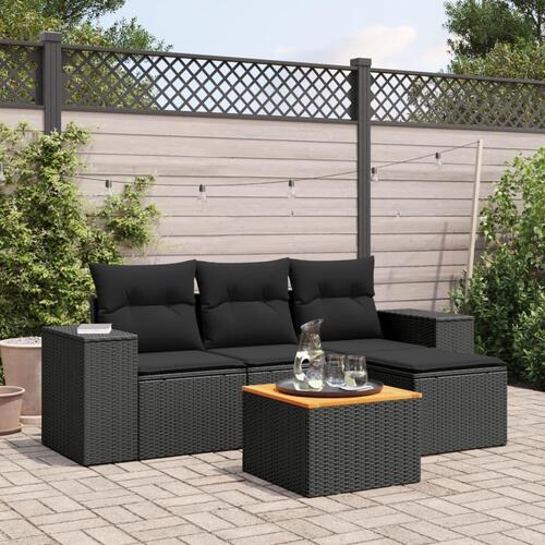 Sofasæt til haven 5 dele med hynder polyrattan sort