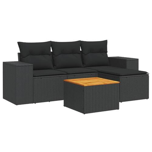 Sofasæt til haven 5 dele med hynder polyrattan sort