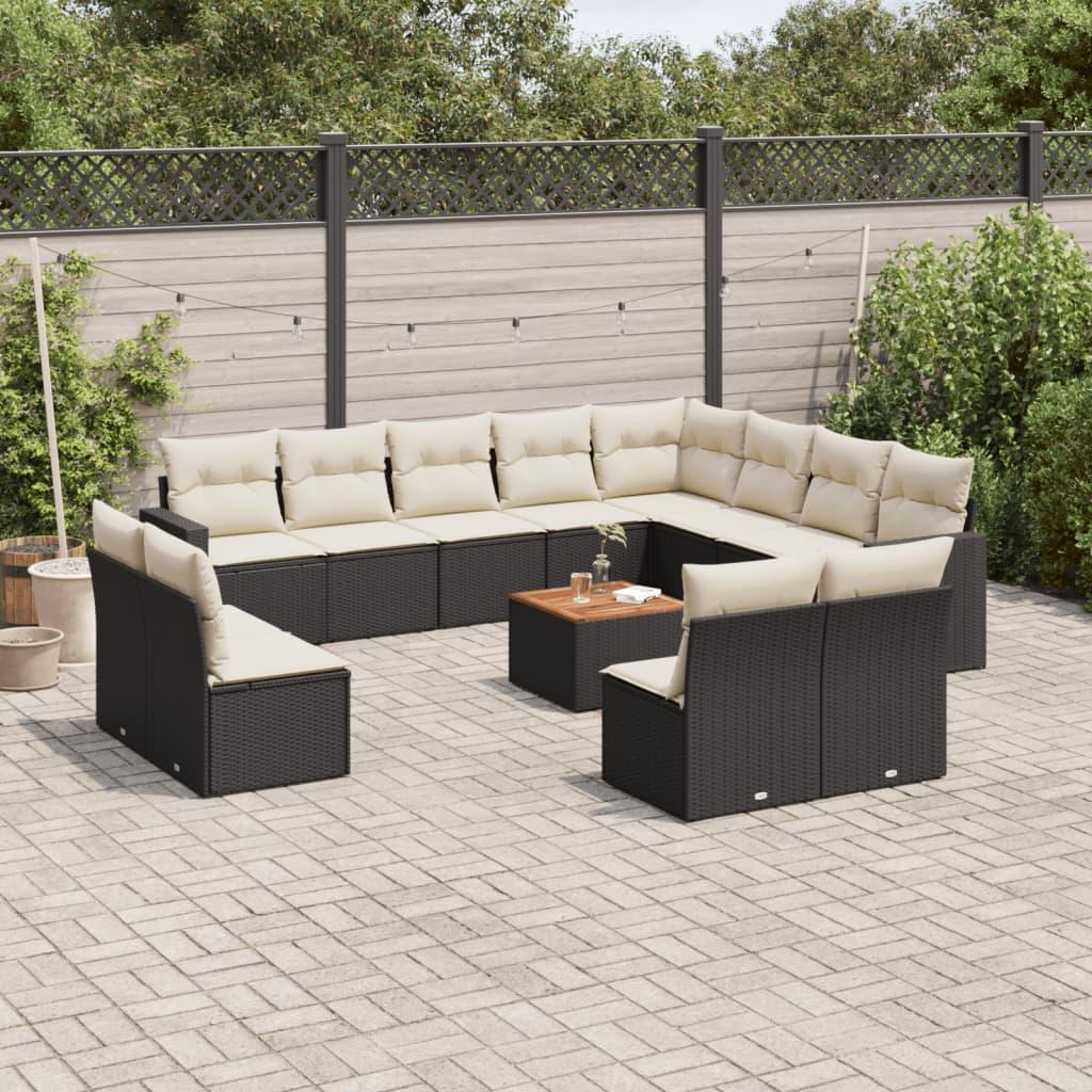 Sofasæt til haven 13 dele med hynder i polyrattan sort