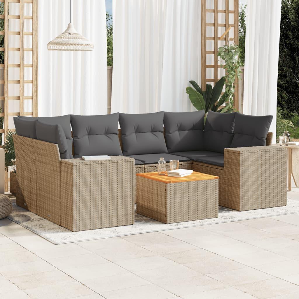 Sofasæt til haven 7 dele med hynder polyrattan beige billede