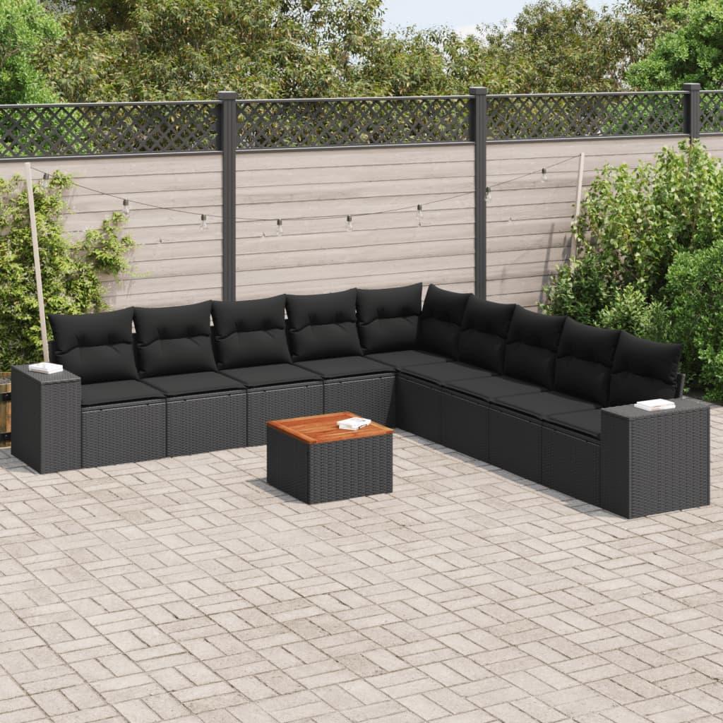 Sofasæt til haven 10 dele med hynder polyrattan sort