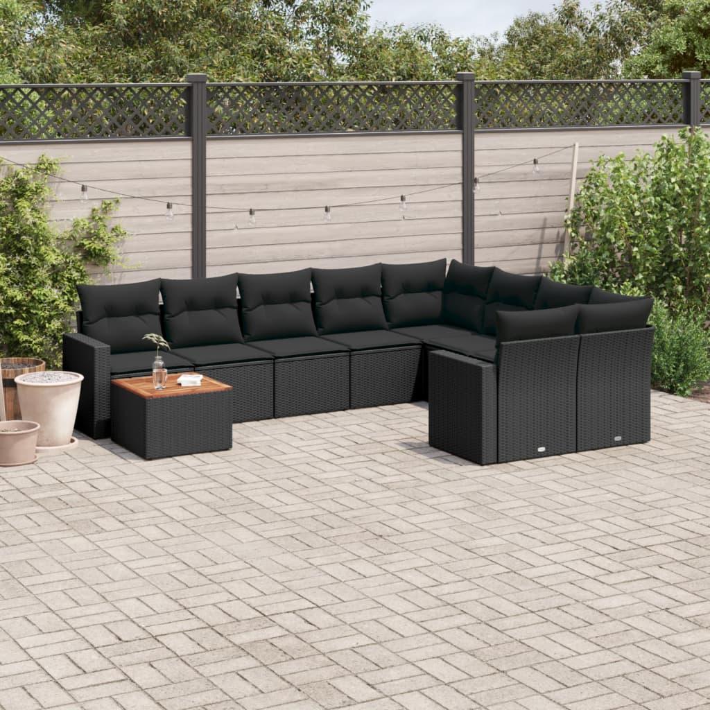 Sofasæt til haven 10 dele med hynder polyrattan sort billede
