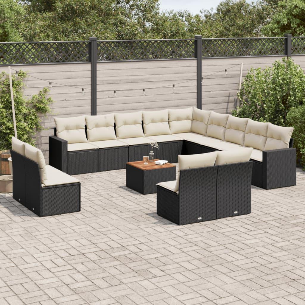 Sofasæt til haven 14 dele med hynder i polyrattan sort