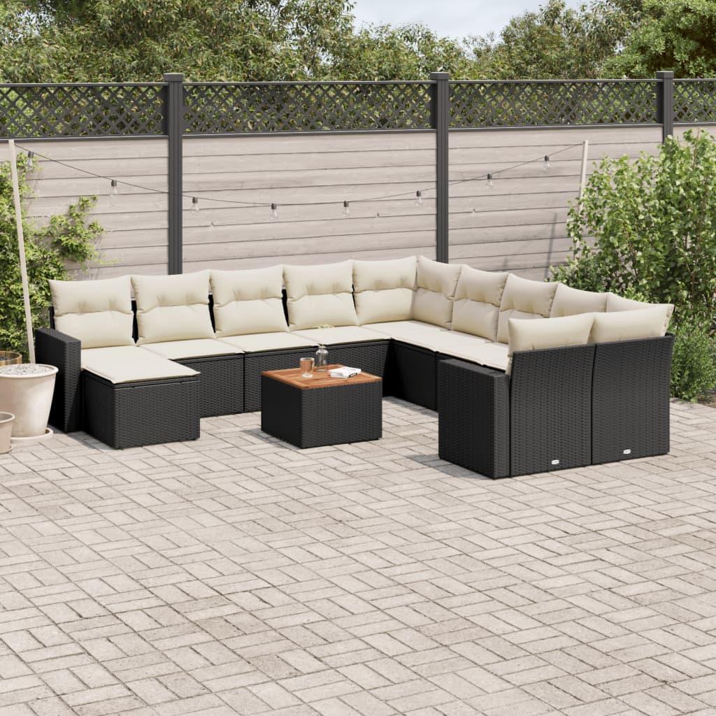 Sofasæt Til Haven 12 Dele Med Hynder Polyrattan - Sort og cremefarvet