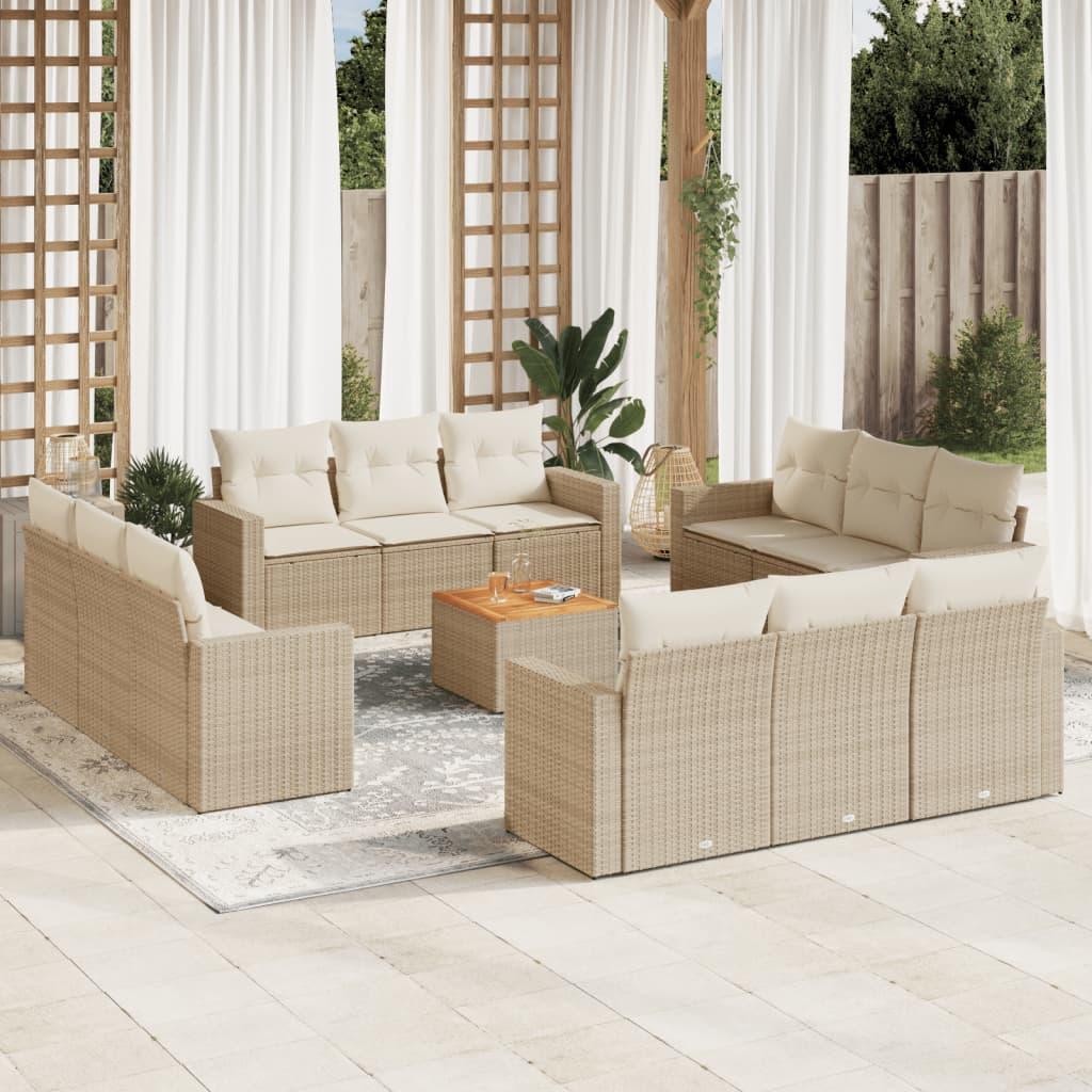 Sofasæt til haven 13 dele med hynder polyrattan beige billede