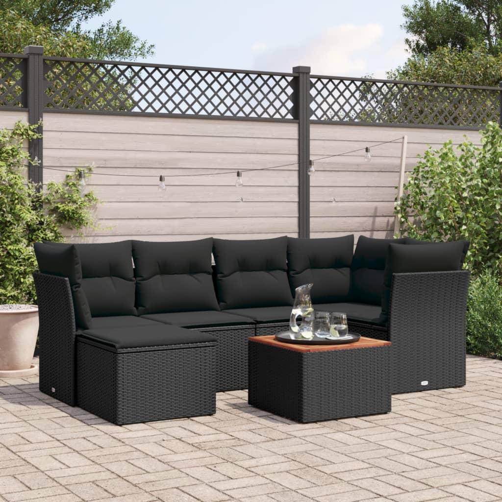 Sofasæt til haven 7 dele med hynder polyrattan sort billede