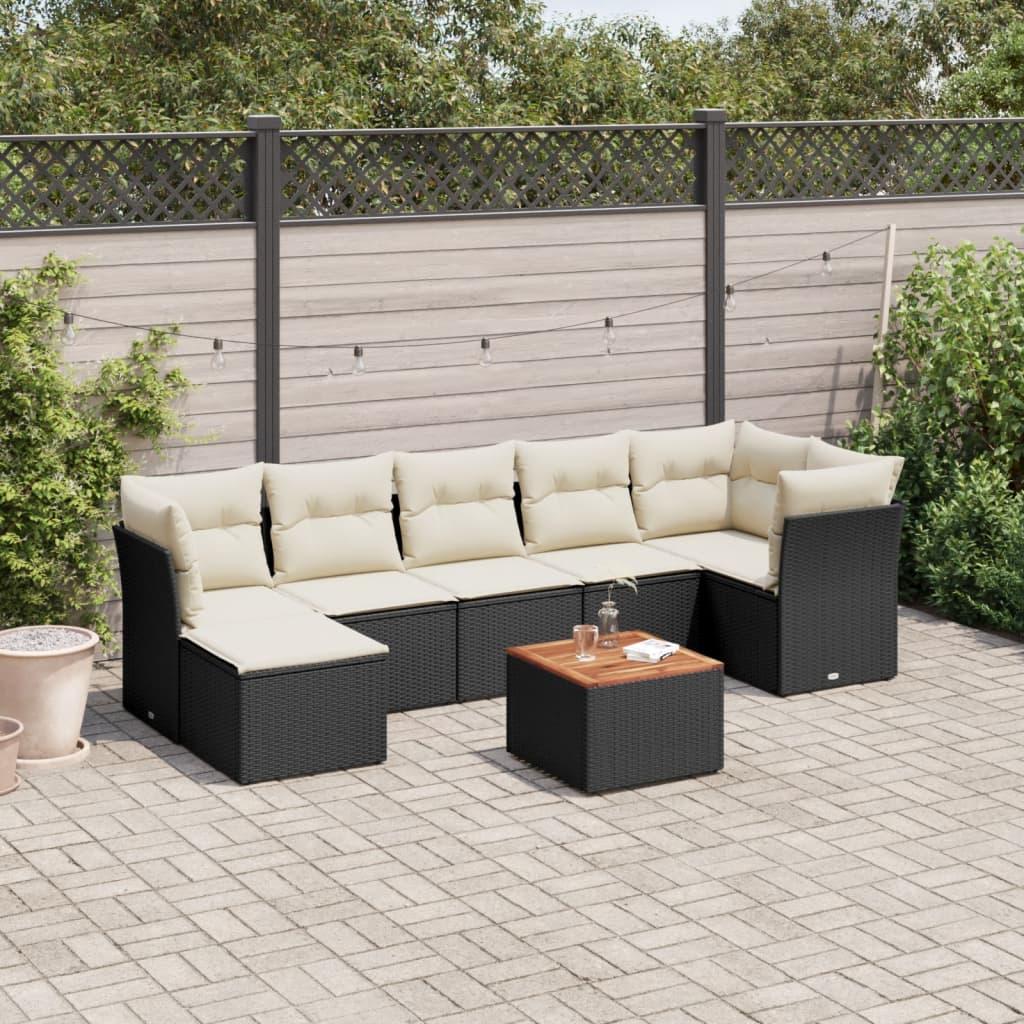 Sofasæt til haven i polyrattan - 8 dele med hynder, sort