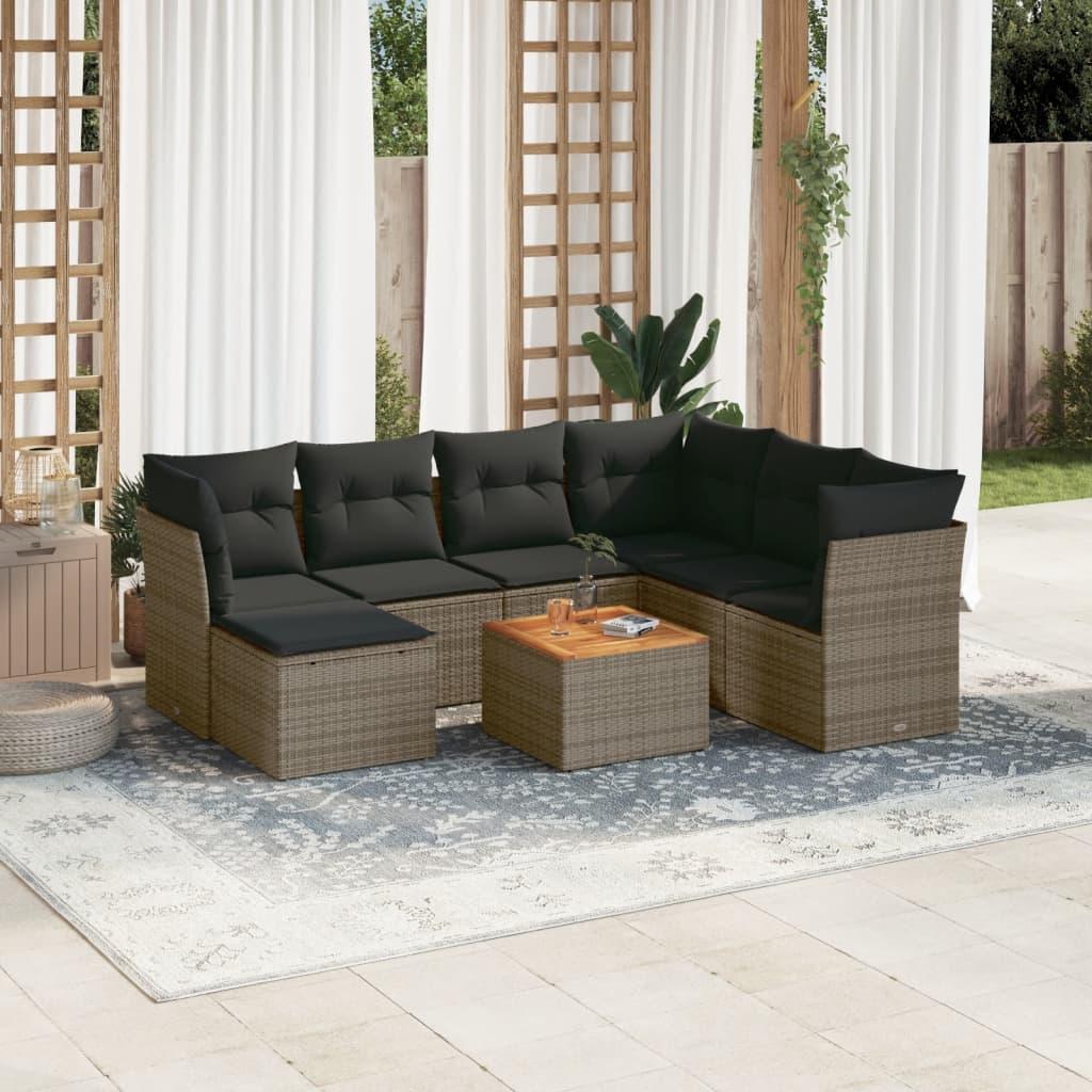 Sofasæt til haven i polyrattan - 8 dele med hynder, grå