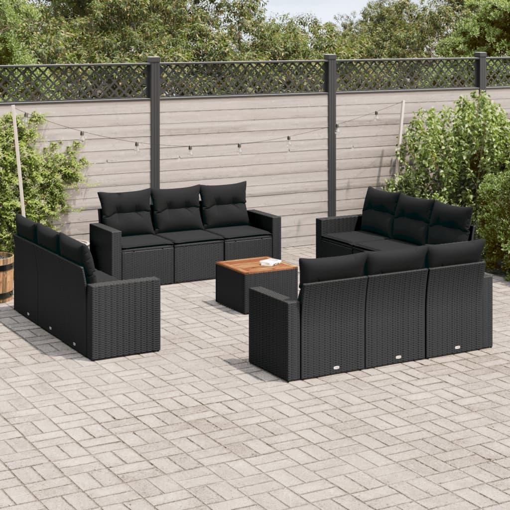 Sofasæt til haven 13 dele med hynder polyrattan sort billede