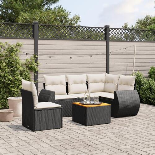 Sofasæt til haven 6 dele med hynder polyrattan sort
